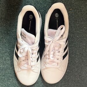 Adidas Women's White and Black Striped Sneakers